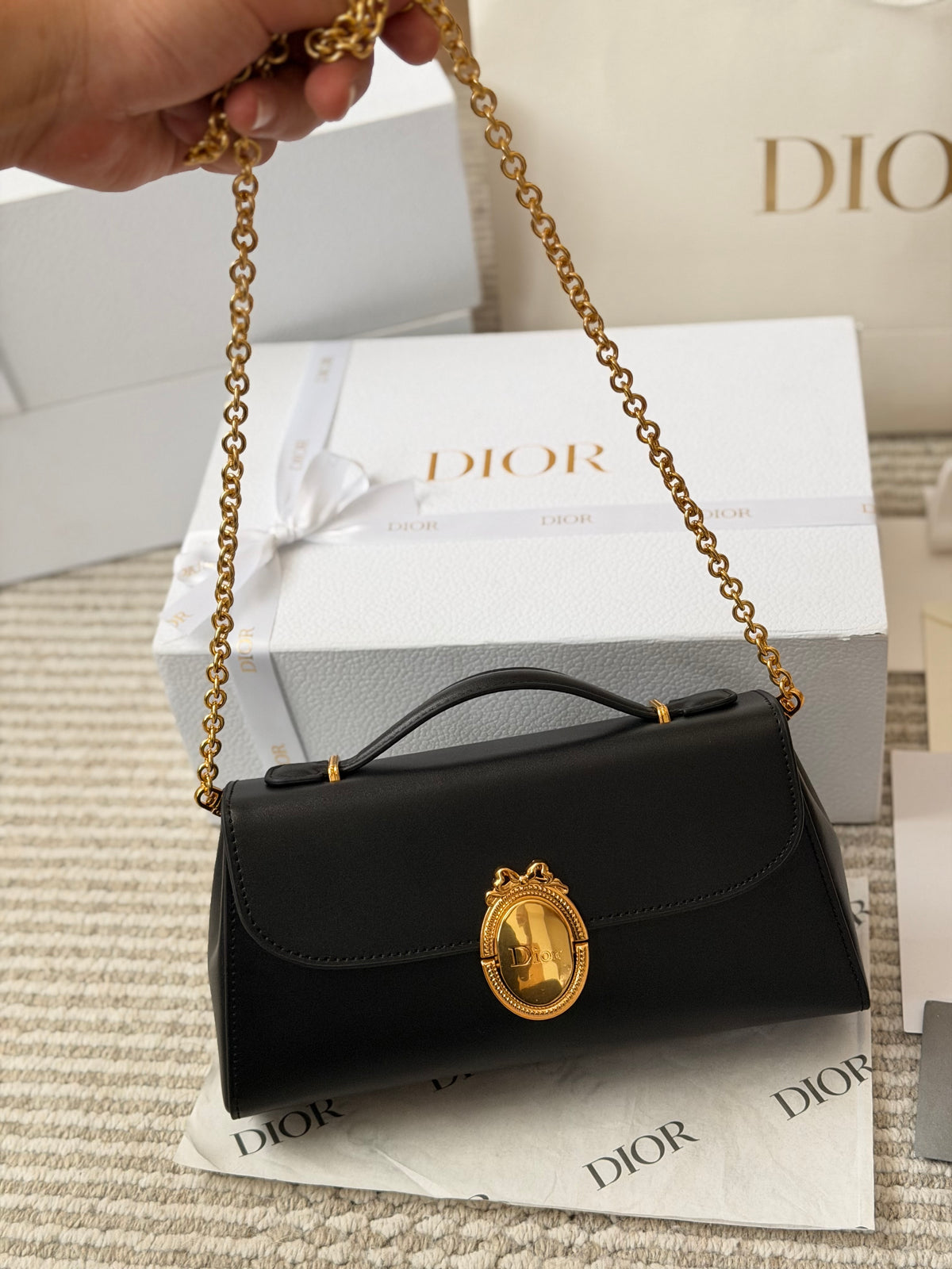 Black Leather Flap Bag with Oval Clasp — view 7