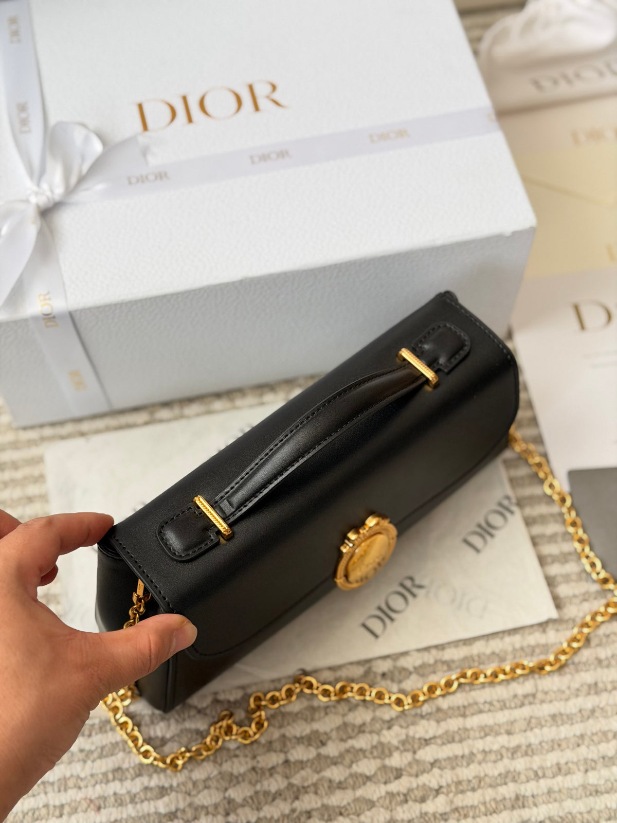 Black Leather Flap Bag with Oval Clasp — view 8