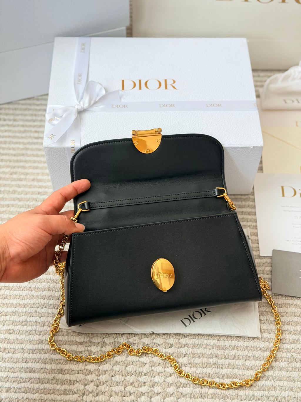Black Leather Flap Bag with Oval Clasp — view 9