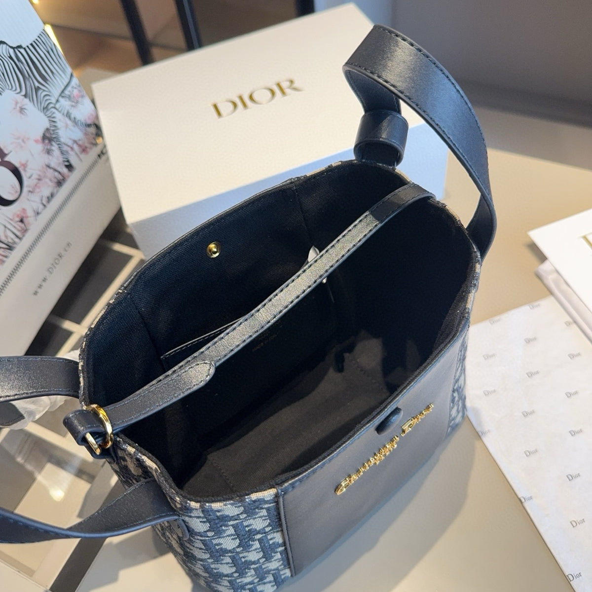 Monogram-Side Bucket Bag with Wide Strap — view 5