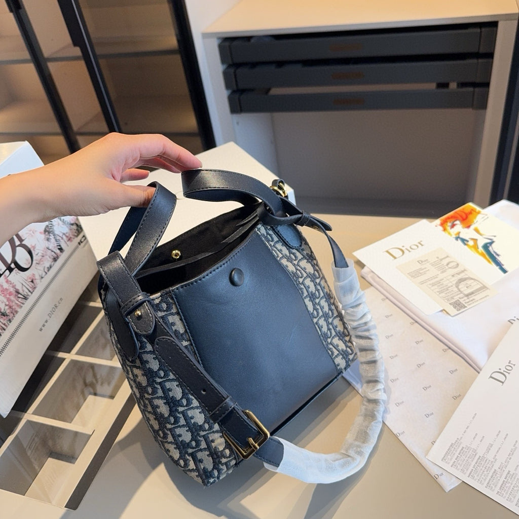 Monogram-Side Bucket Bag with Wide Strap — view 9
