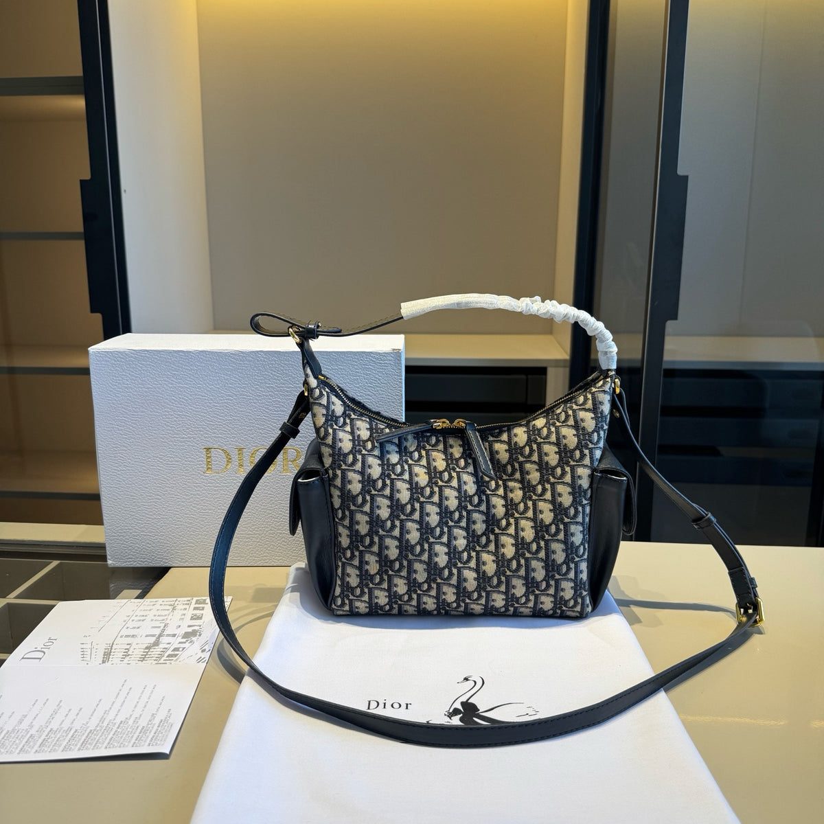 Monogram Zip Hobo with Leather Trim — view 1