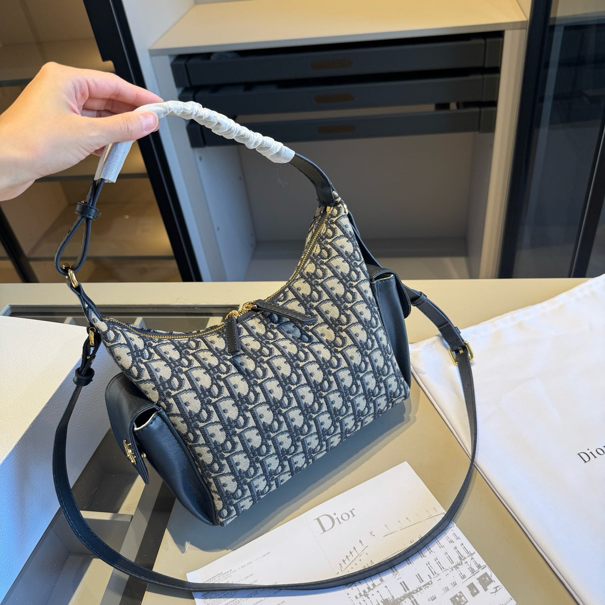 Monogram Zip Hobo with Leather Trim — view 9