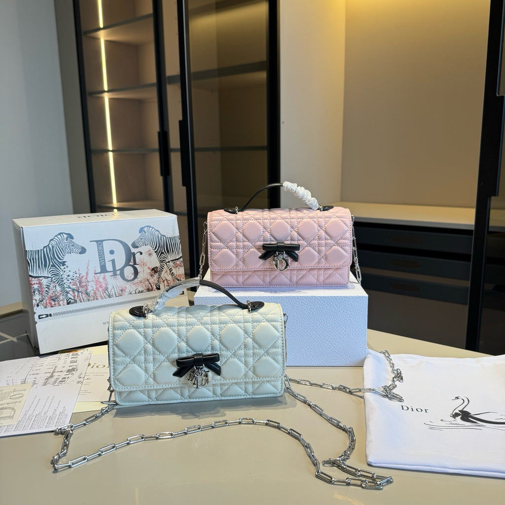 Quilted Chain Wallet with Bow Detail — view 1