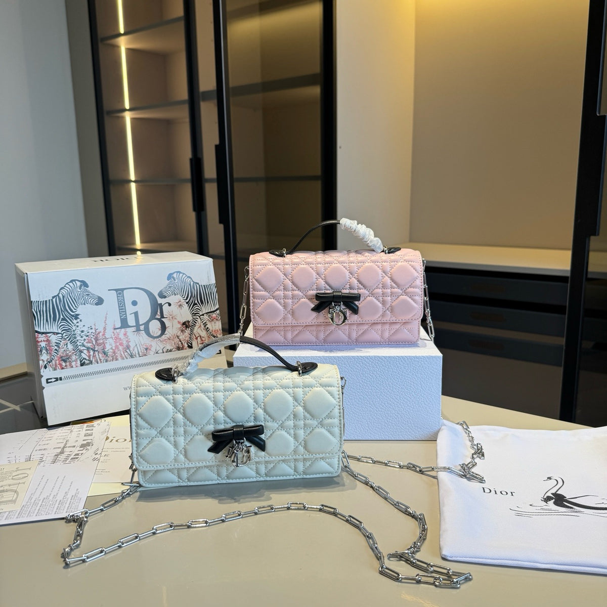 Quilted Chain Wallet with Bow Detail — view 1
