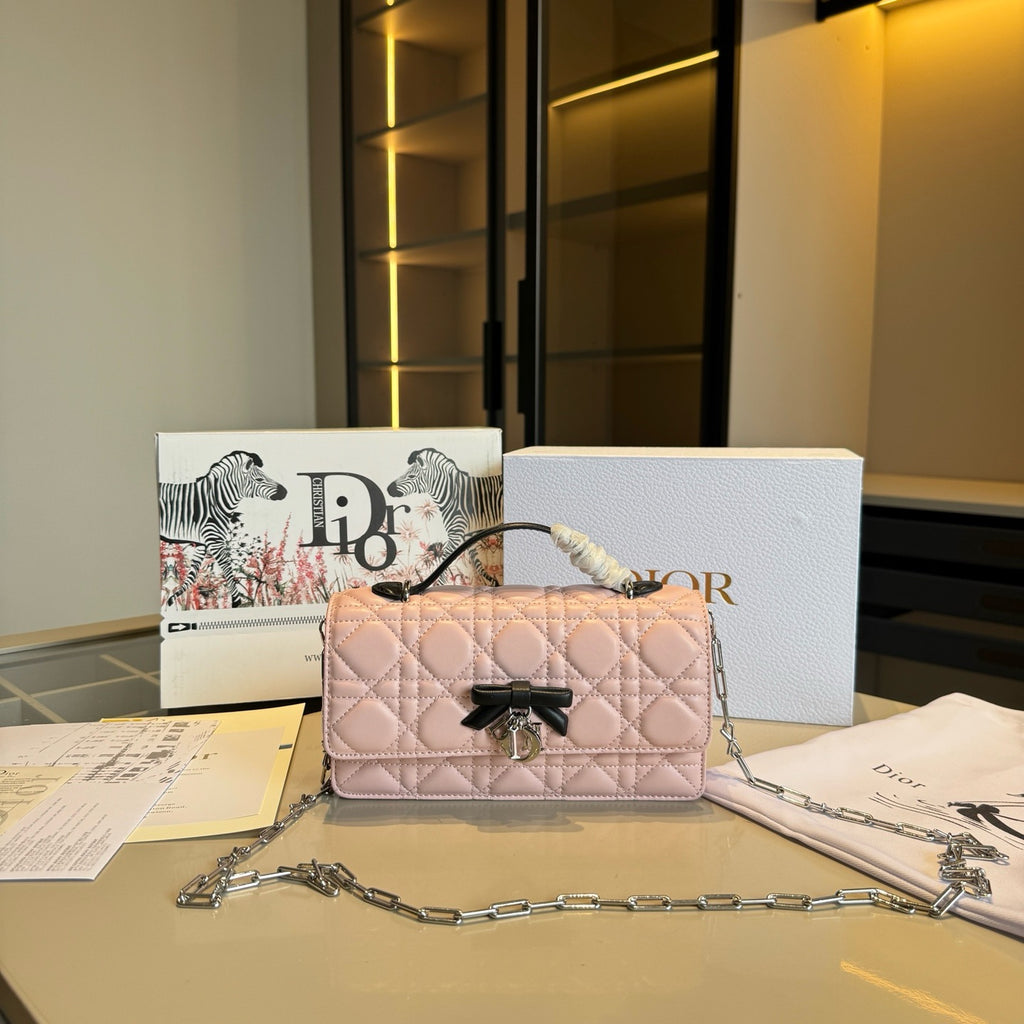 Quilted Chain Wallet with Bow Detail — view 6