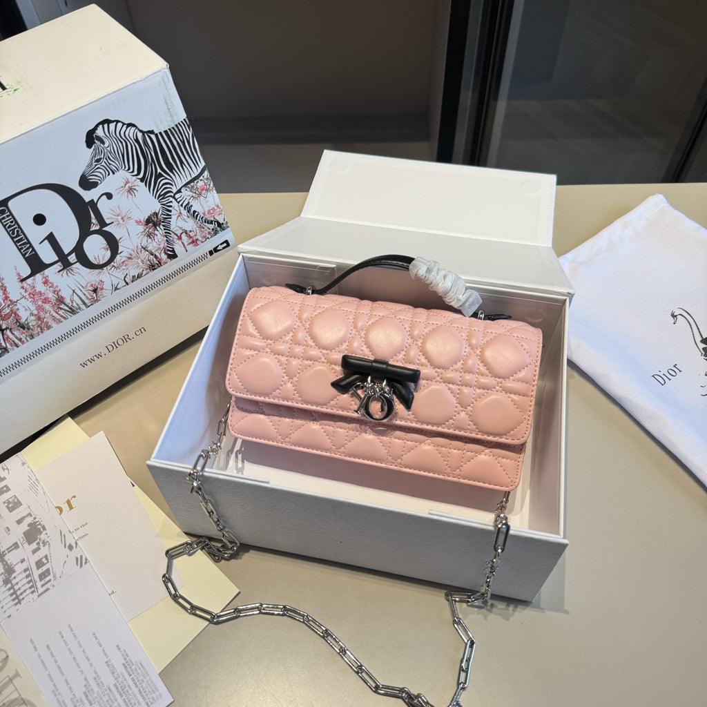 Quilted Chain Wallet with Bow Detail — view 8
