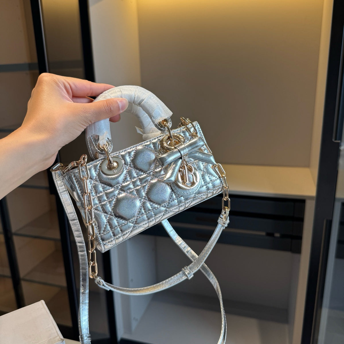 Metallic Quilted Mini Top-Handle Bag — view 1