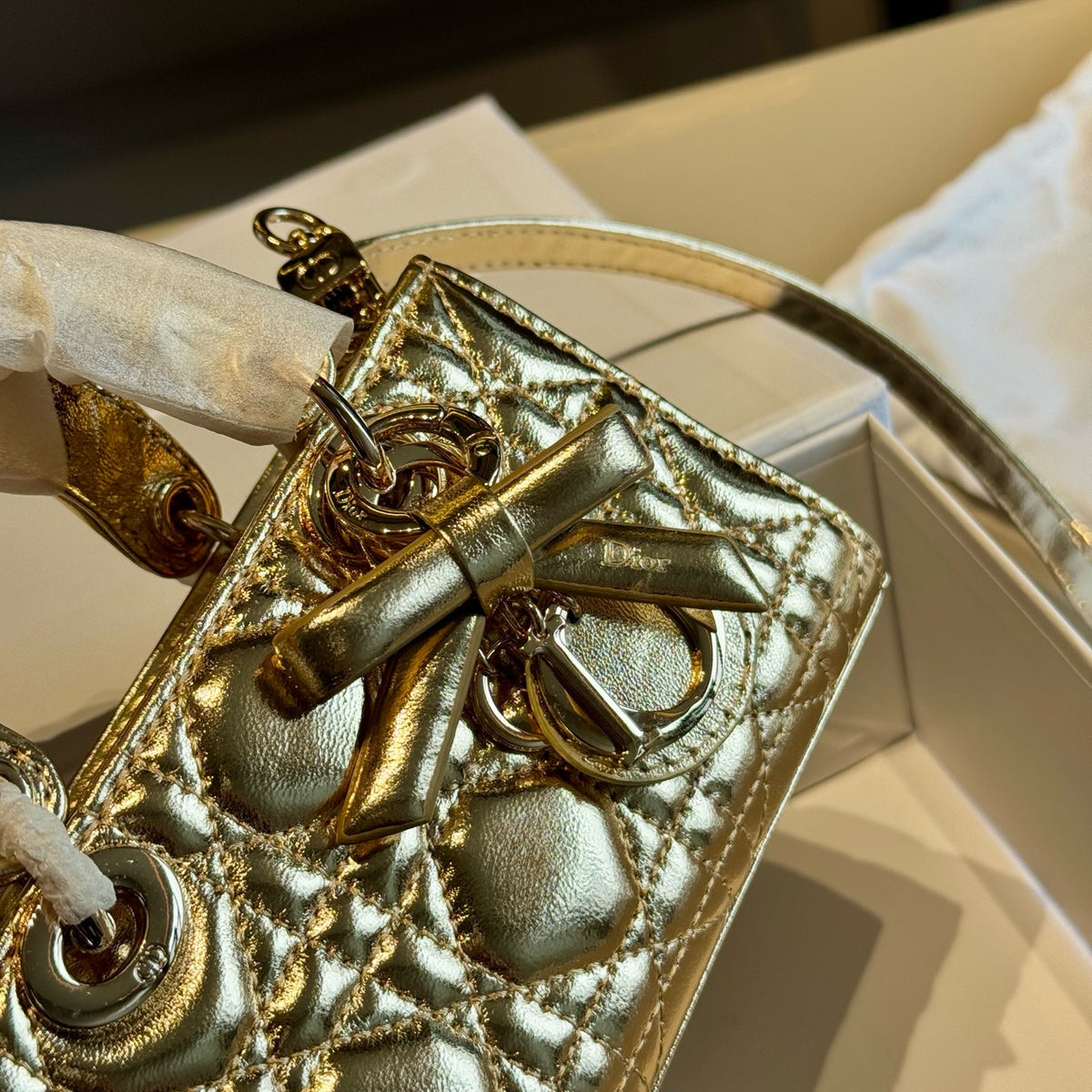 Metallic Quilted Mini Top-Handle Bag — view 8