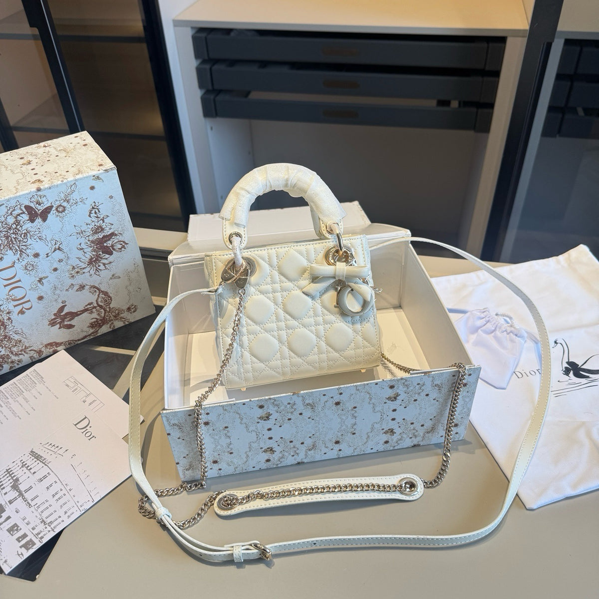 Quilted Mini Top-Handle Bag with Bow Charm — view 1