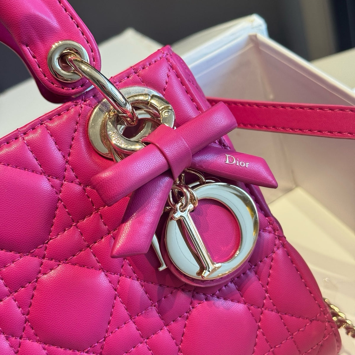 Quilted Mini Top-Handle Bag with Bow Charm — view 11