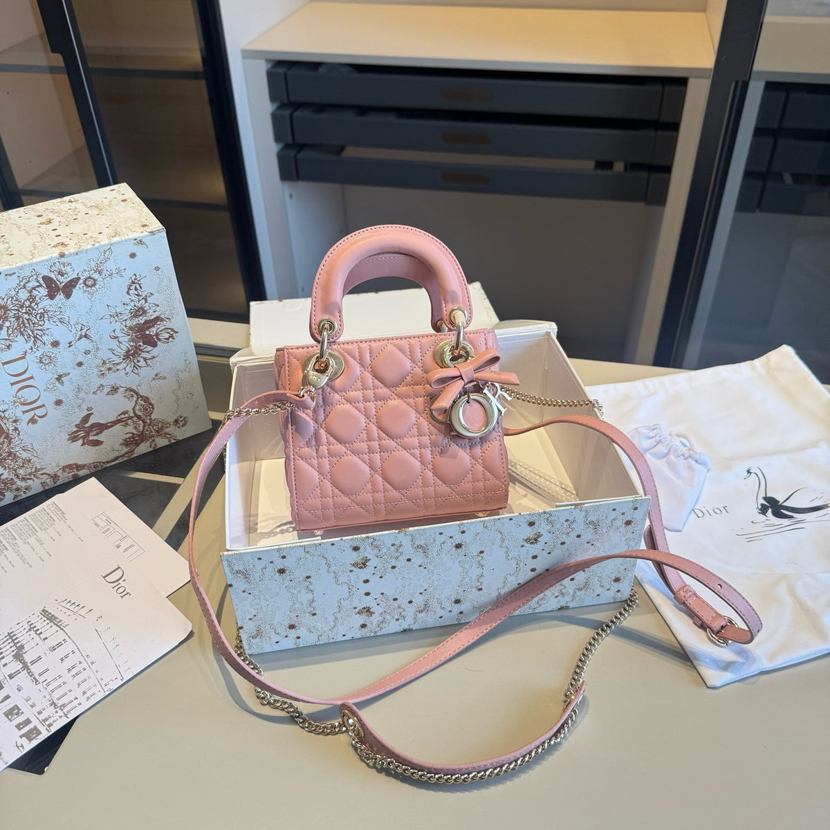 Quilted Mini Top-Handle Bag with Bow Charm — view 3