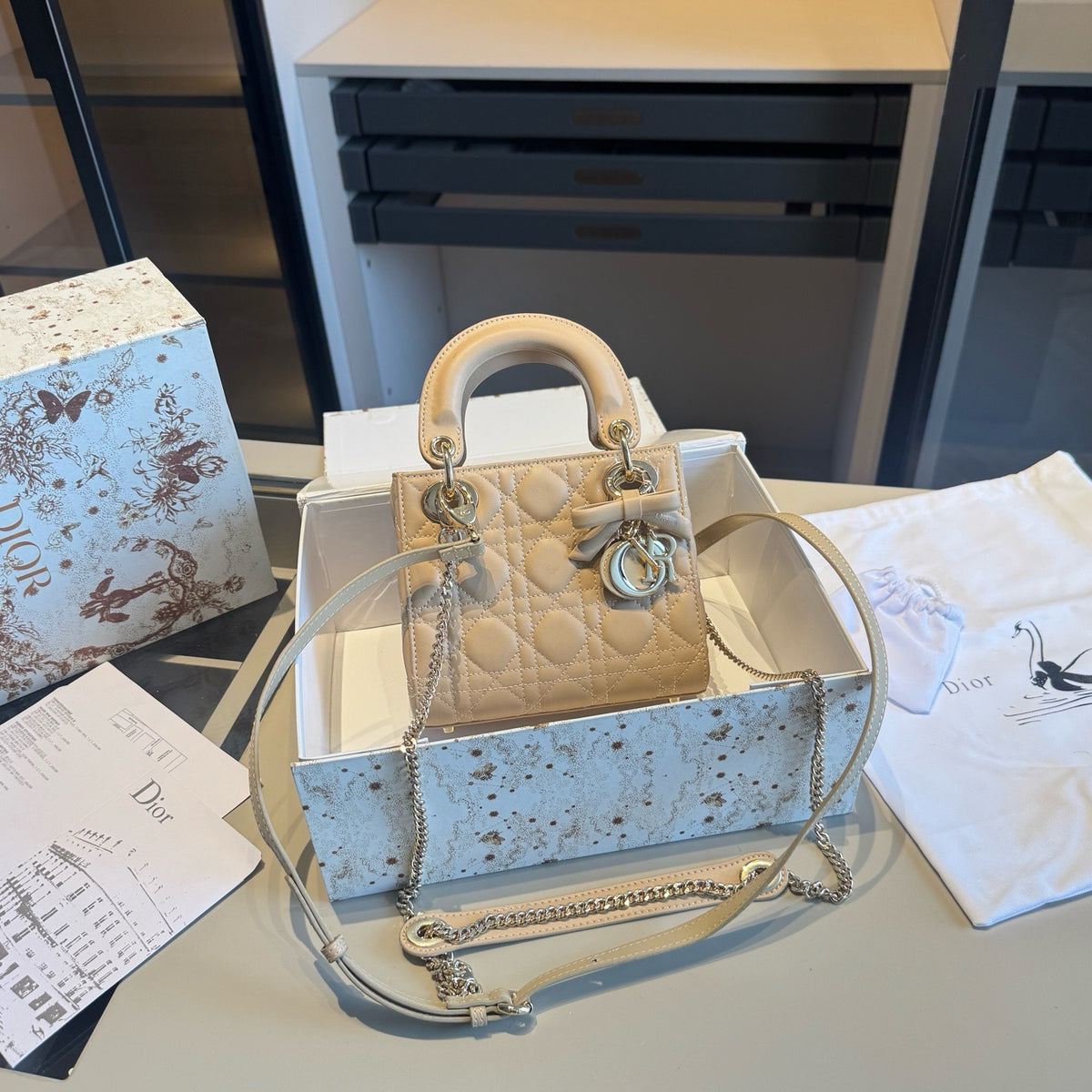 Quilted Mini Top-Handle Bag with Bow Charm — view 6
