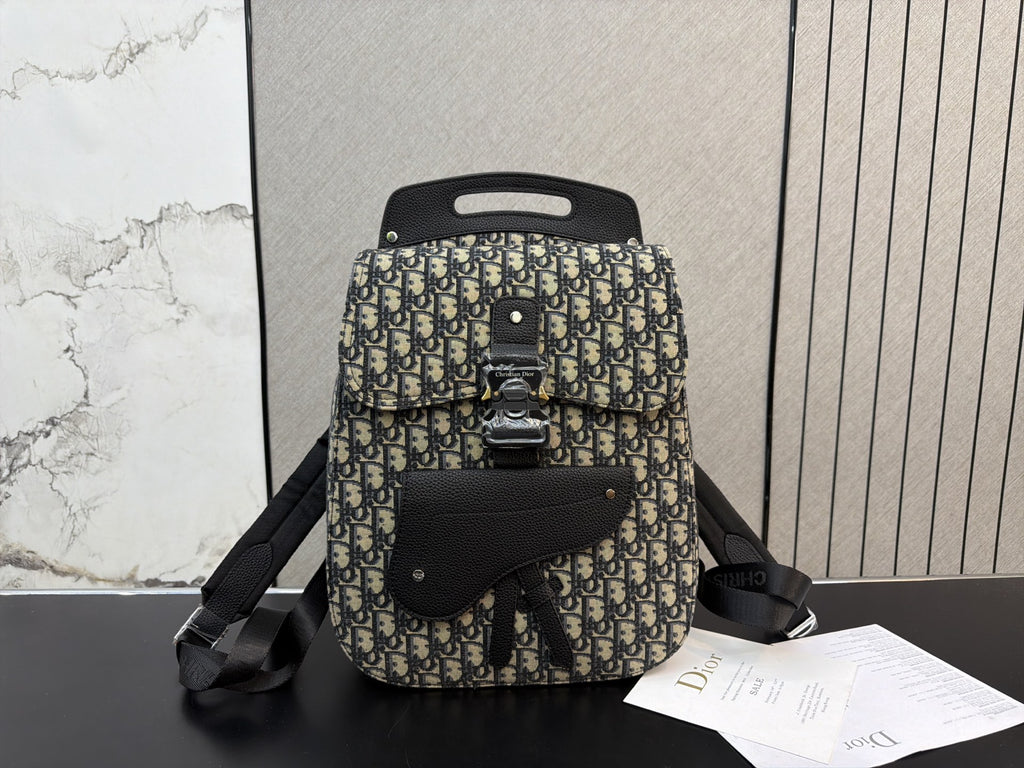 Monogram Buckle-Flap Backpack with Cutout Handle — view 3