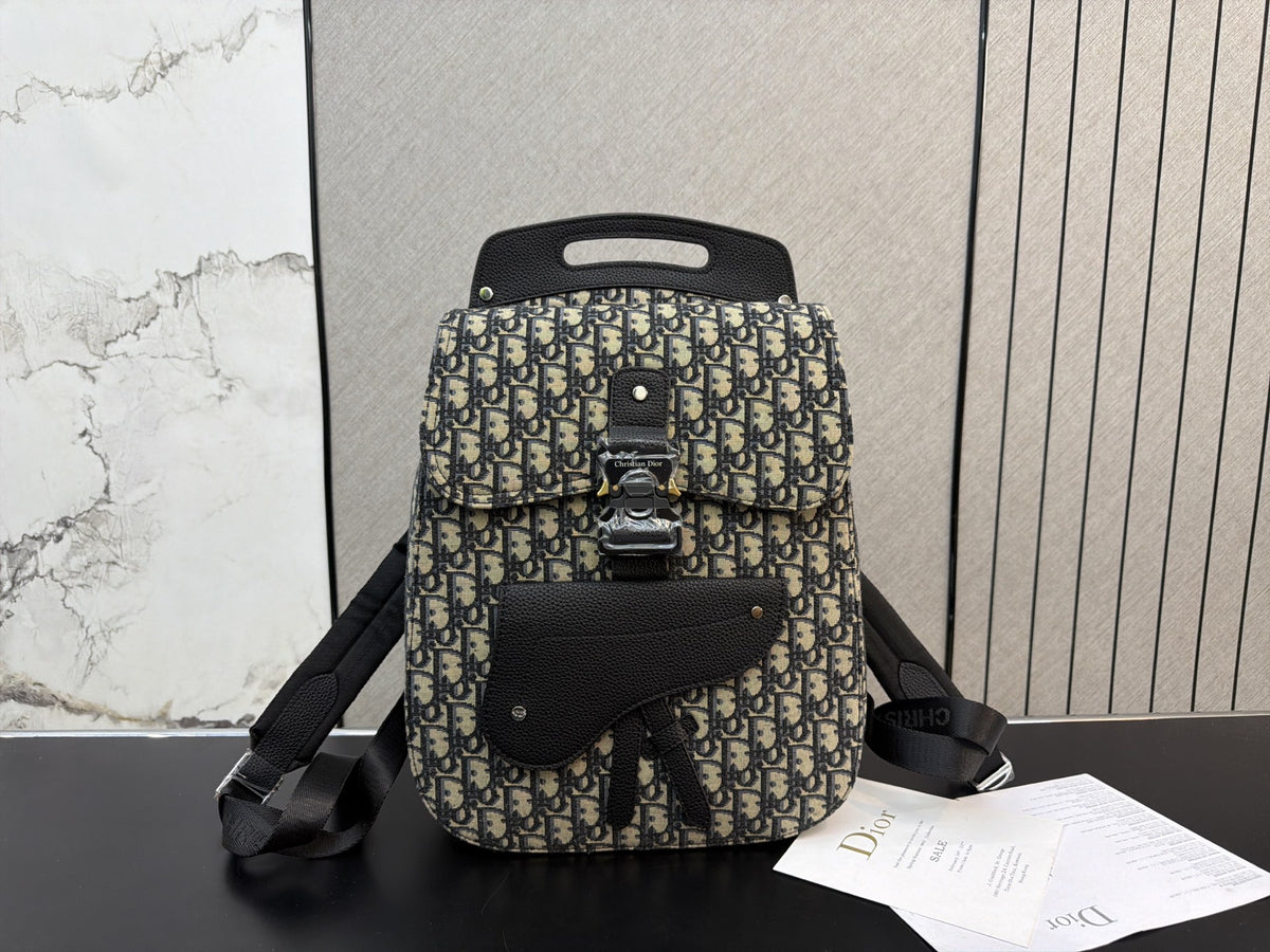 Monogram Buckle-Flap Backpack with Cutout Handle — view 3