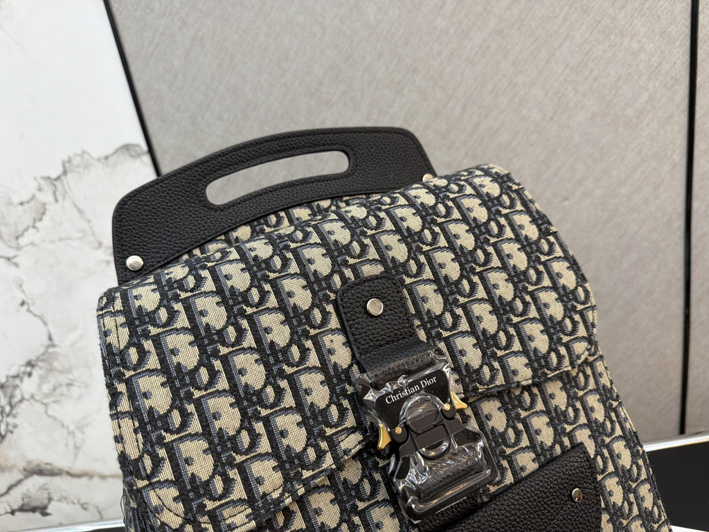 Monogram Buckle-Flap Backpack with Cutout Handle — view 4