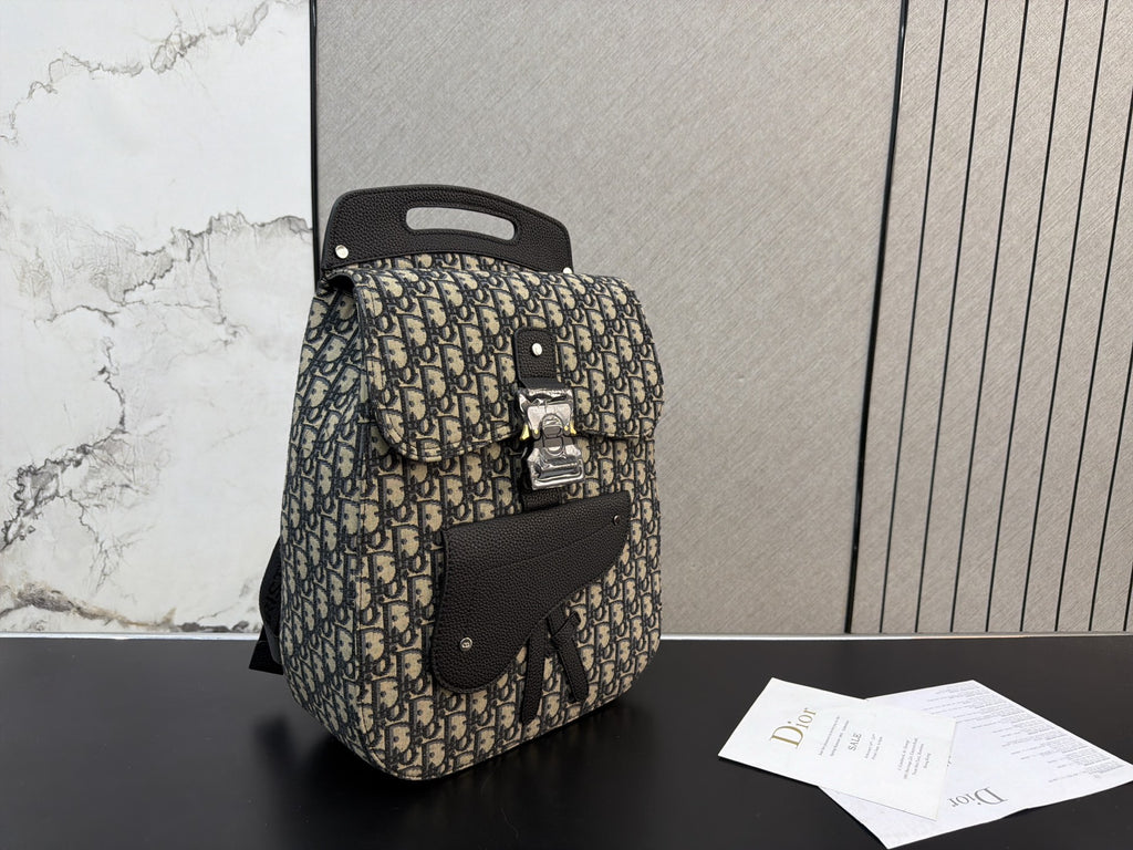Monogram Buckle-Flap Backpack with Cutout Handle — view 5