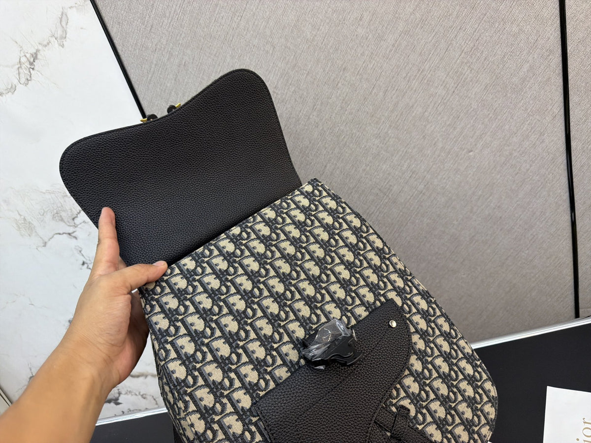 Monogram Buckle-Flap Backpack with Cutout Handle — view 9