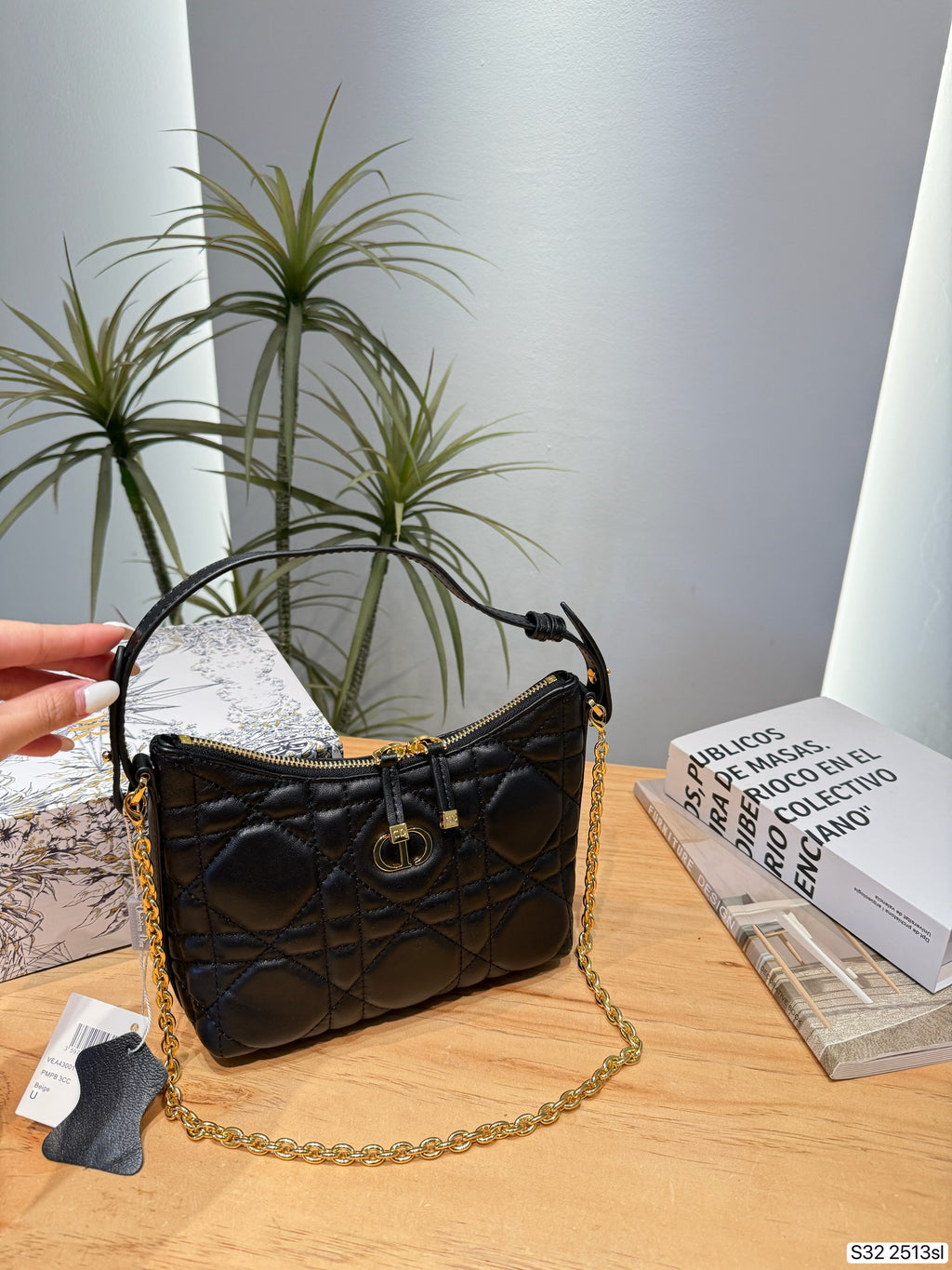 Quilted Mini Hobo with Chain Strap — view 1