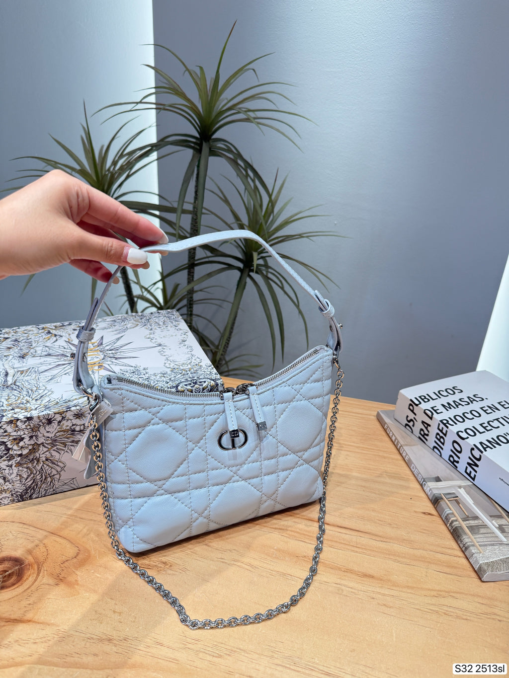 Quilted Mini Hobo with Chain Strap — view 3