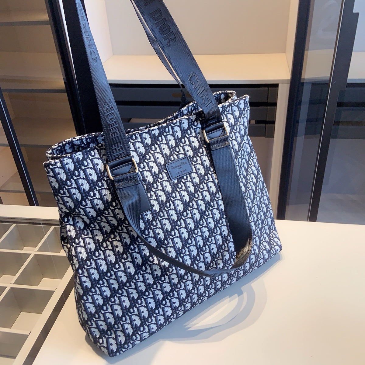 Navy Monogram Tote and Mini Backpack Set — view 4