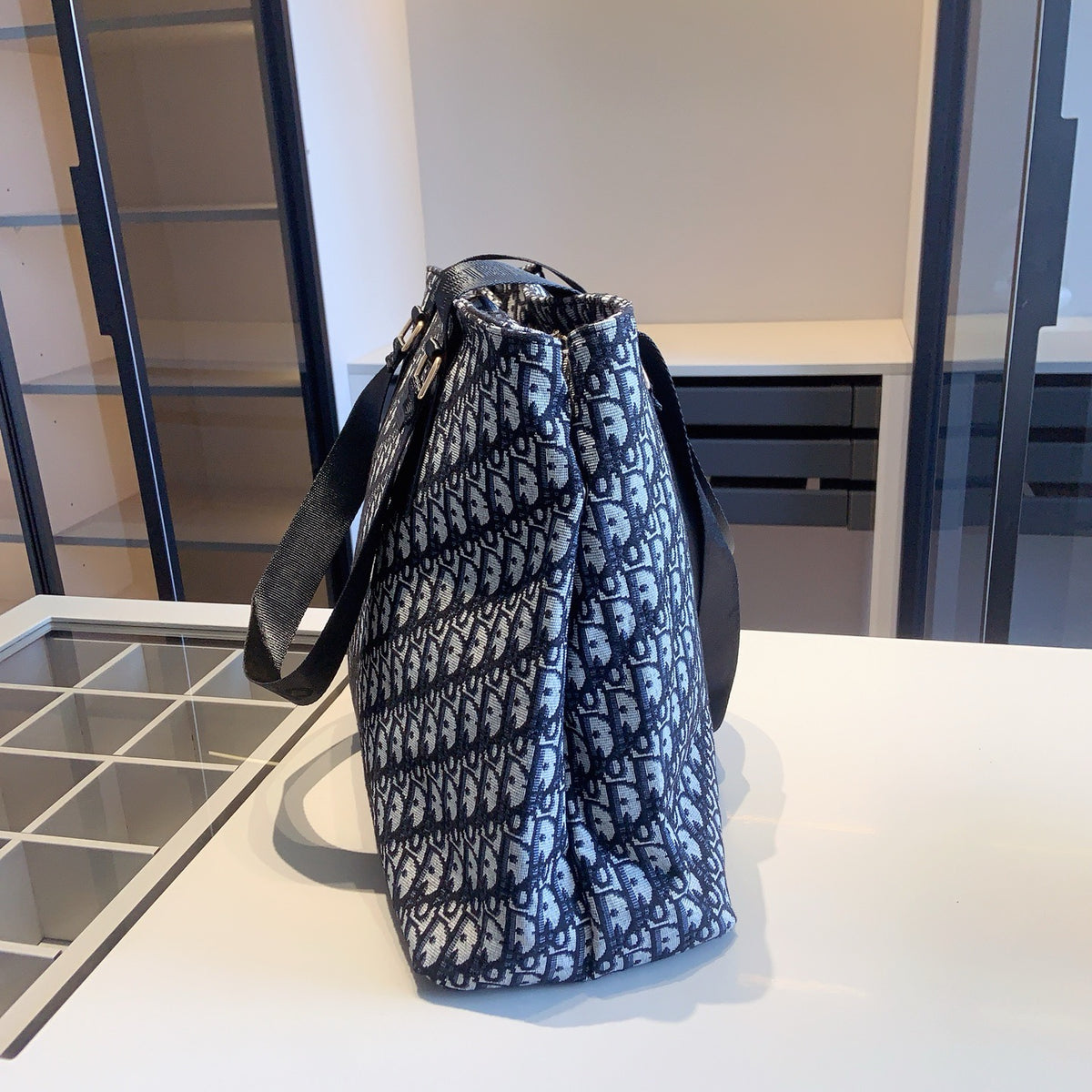 Navy Monogram Tote and Mini Backpack Set — view 6