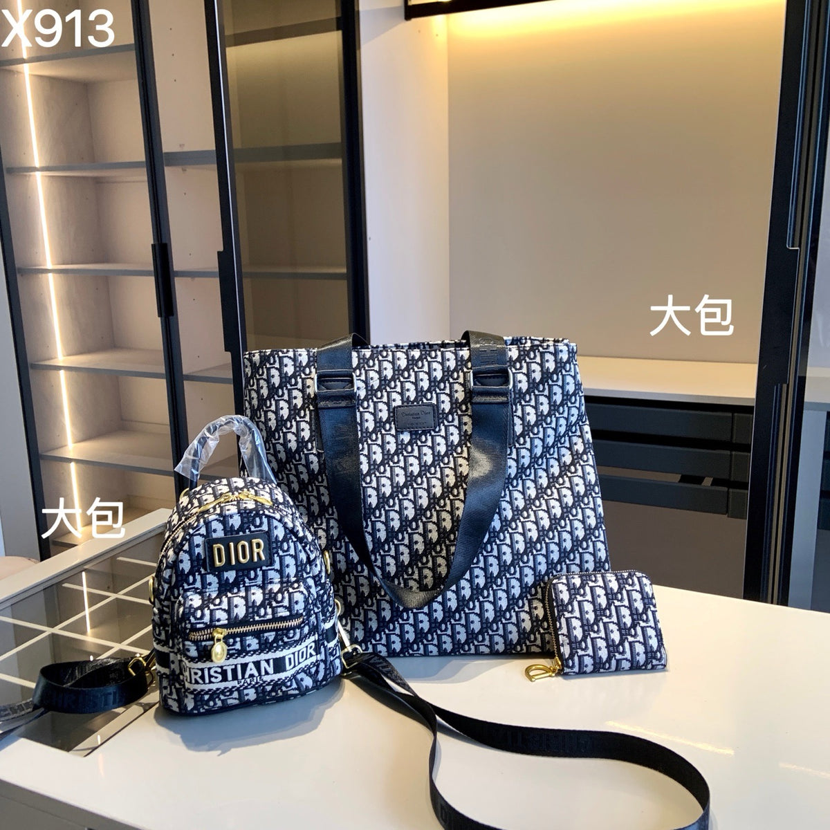 Navy Monogram Tote and Mini Backpack Set — view 9