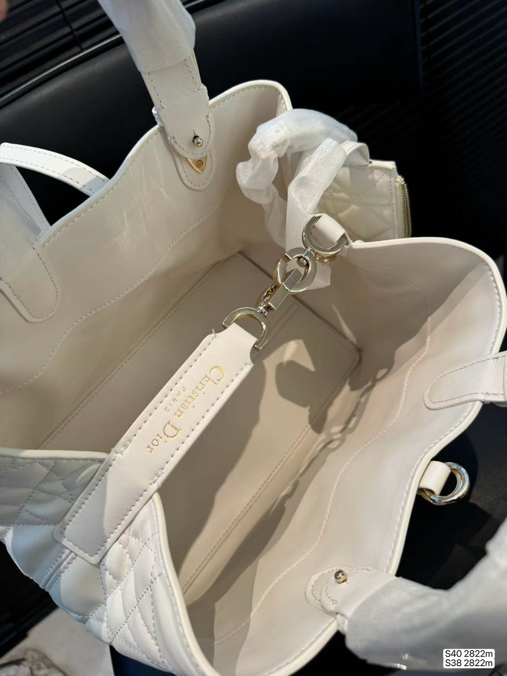 White Quilted Soft Tote with Organizer — view 4