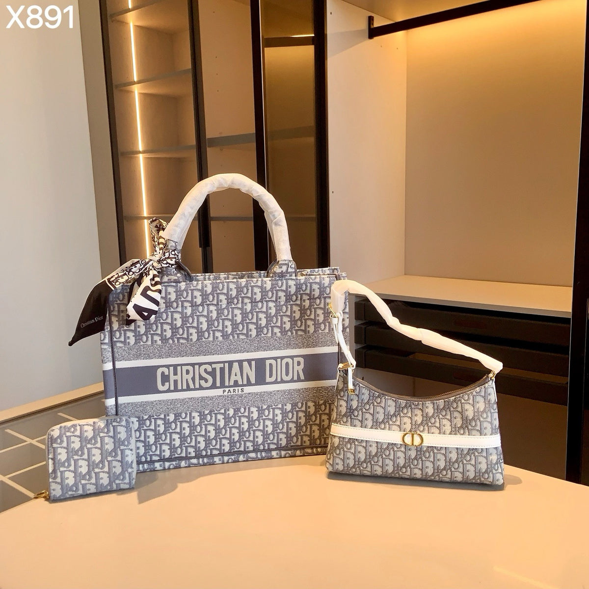 Grey Monogram Tote and Shoulder Bag Set — view 9