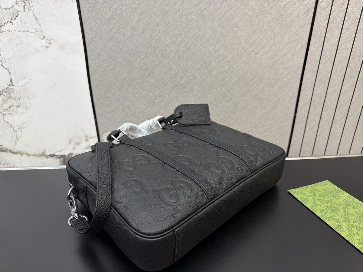 Black Embossed Monogram Briefcase — view 3