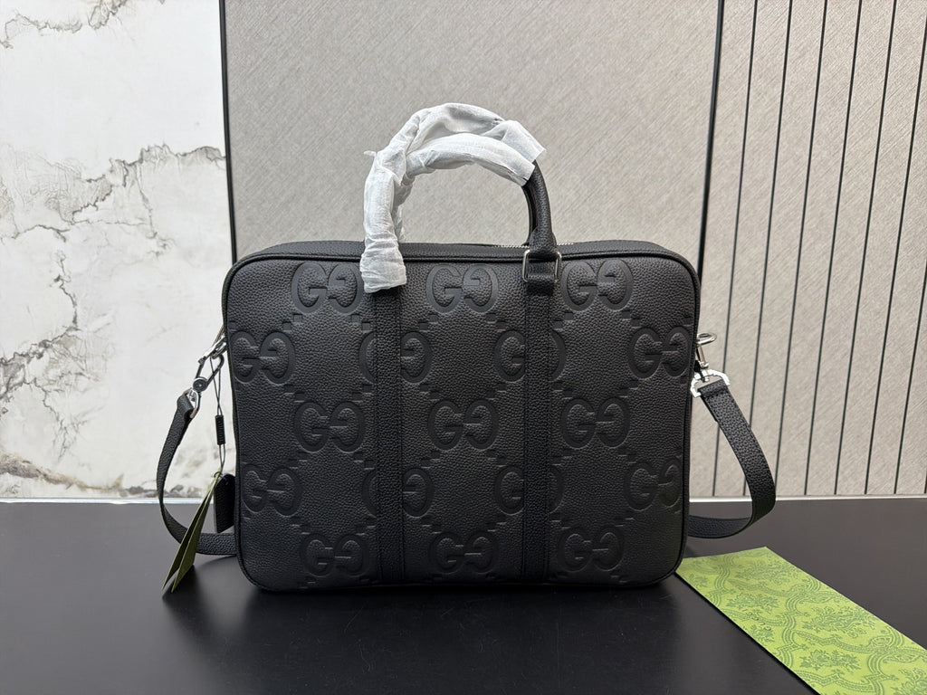 Black Embossed Monogram Briefcase — view 4