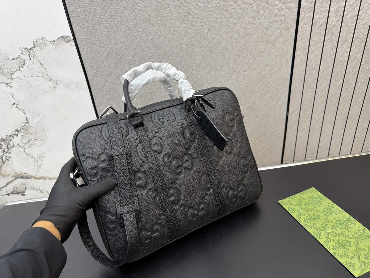 Black Embossed Monogram Briefcase — view 6