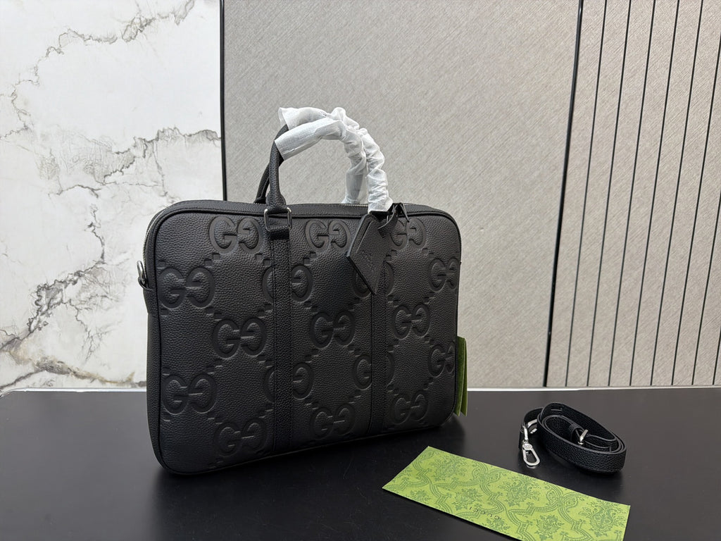 Black Embossed Monogram Briefcase — view 7