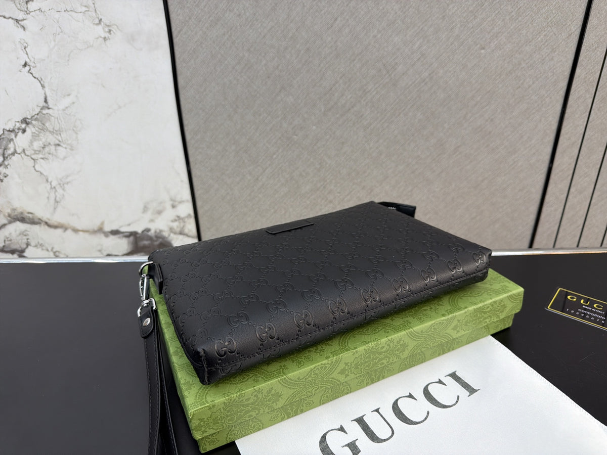 Black Embossed Monogram Zip Clutch — view 2
