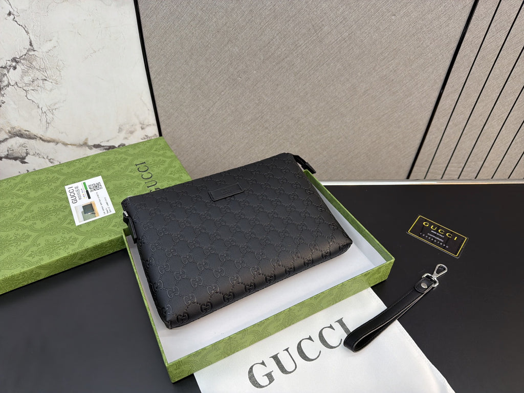 Black Embossed Monogram Zip Clutch — view 4