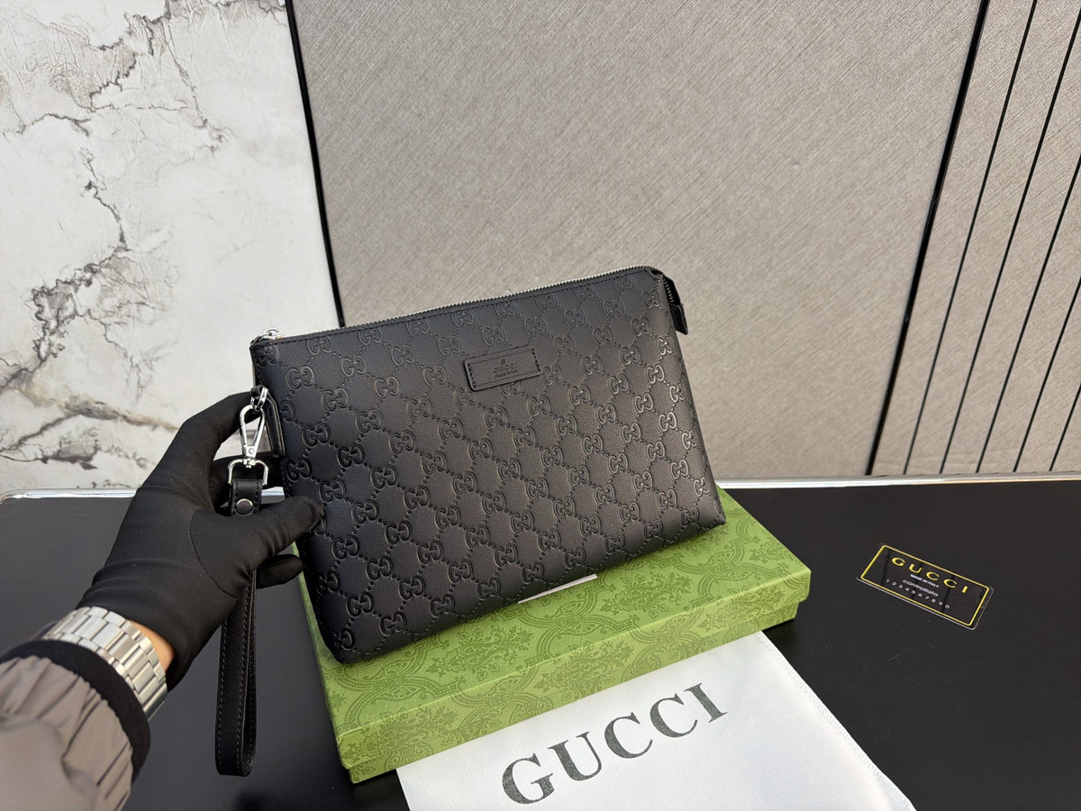 Black Embossed Monogram Zip Clutch — view 5
