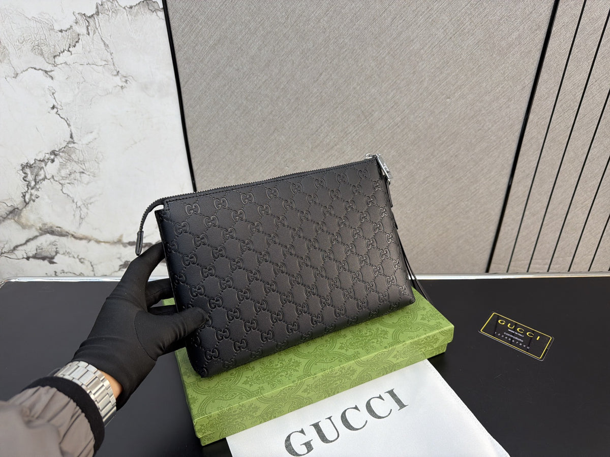 Black Embossed Monogram Zip Clutch — view 8