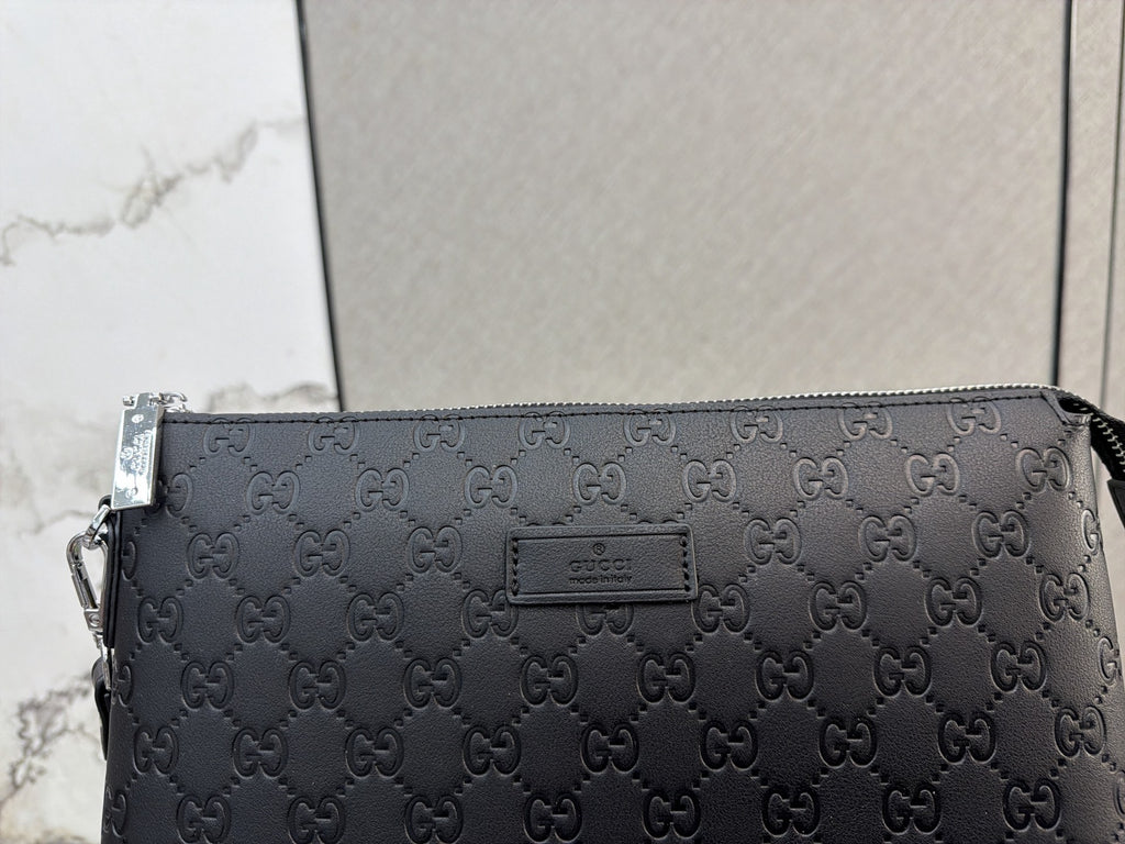 Black Embossed Monogram Zip Clutch — view 9