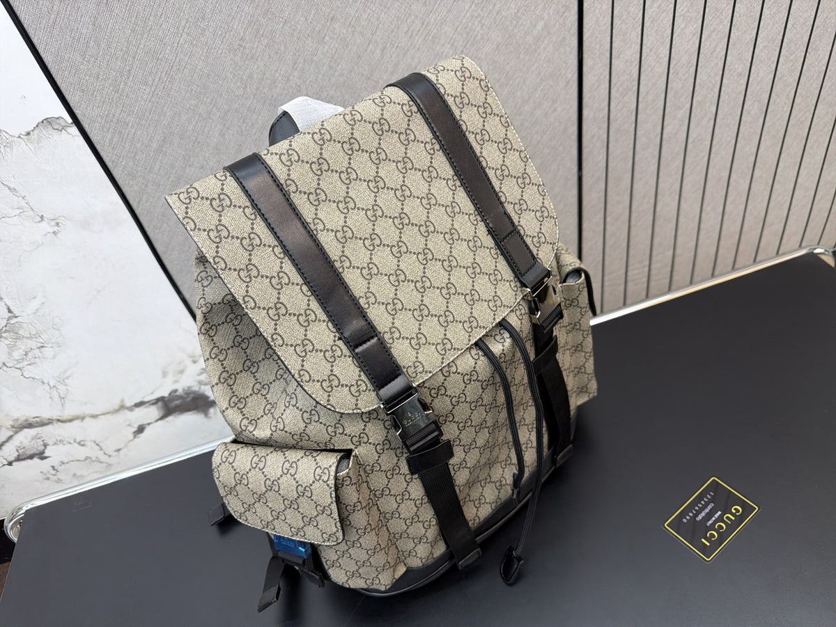 Beige Monogram Flap Backpack with Front Pockets — view 1