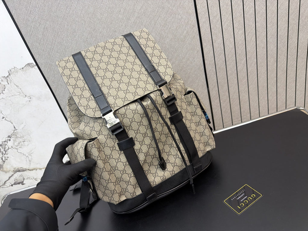 Beige Monogram Flap Backpack with Front Pockets — view 3