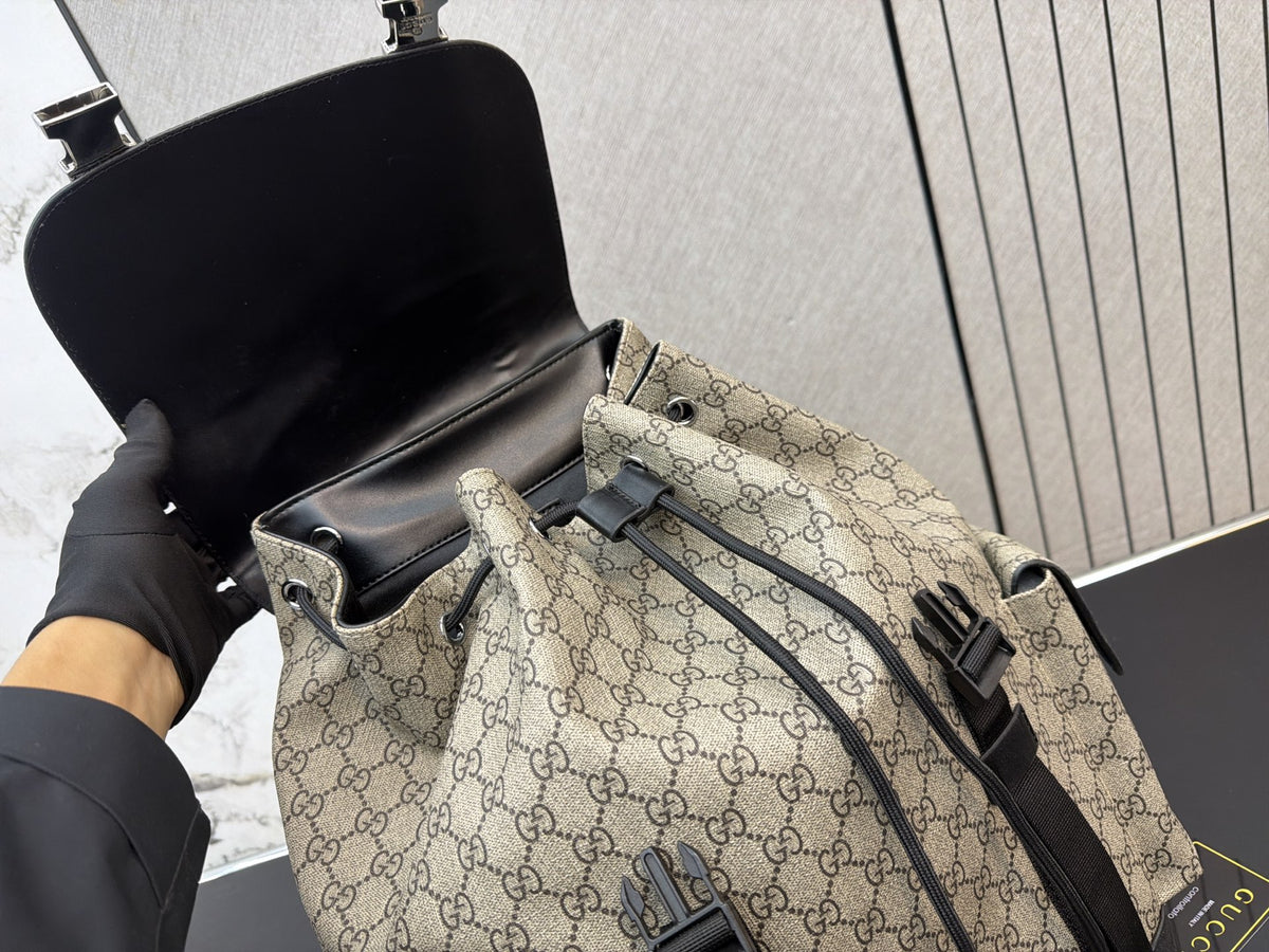 Beige Monogram Flap Backpack with Front Pockets — view 4