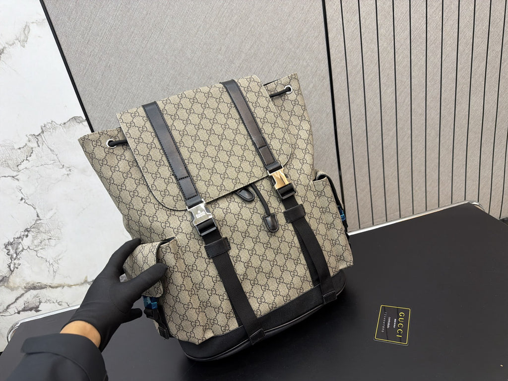 Beige Monogram Flap Backpack with Front Pockets — view 5