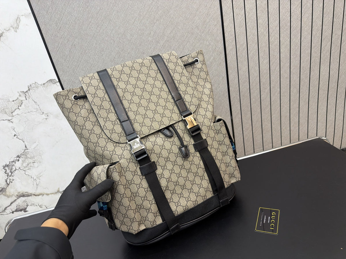 Beige Monogram Flap Backpack with Front Pockets — view 5