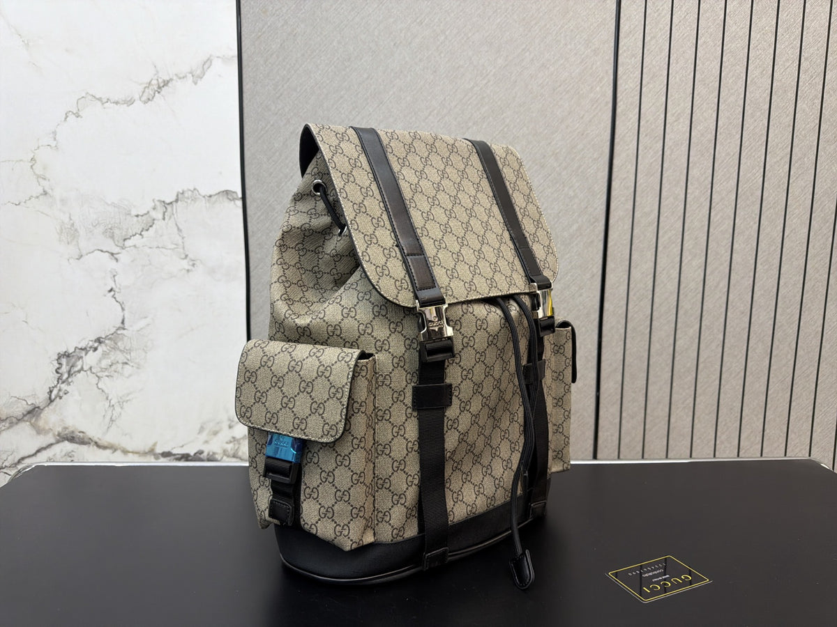 Beige Monogram Flap Backpack with Front Pockets — view 8