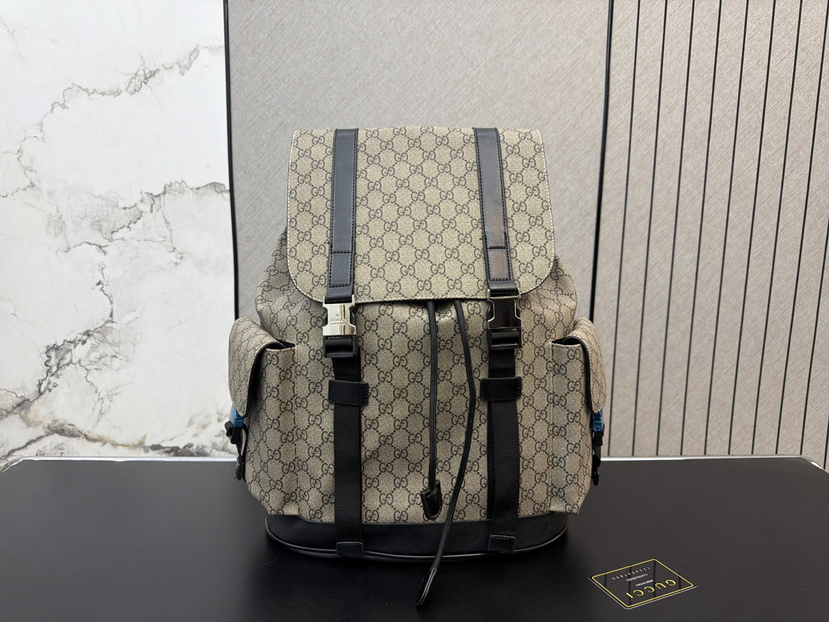Beige Monogram Flap Backpack with Front Pockets — view 9