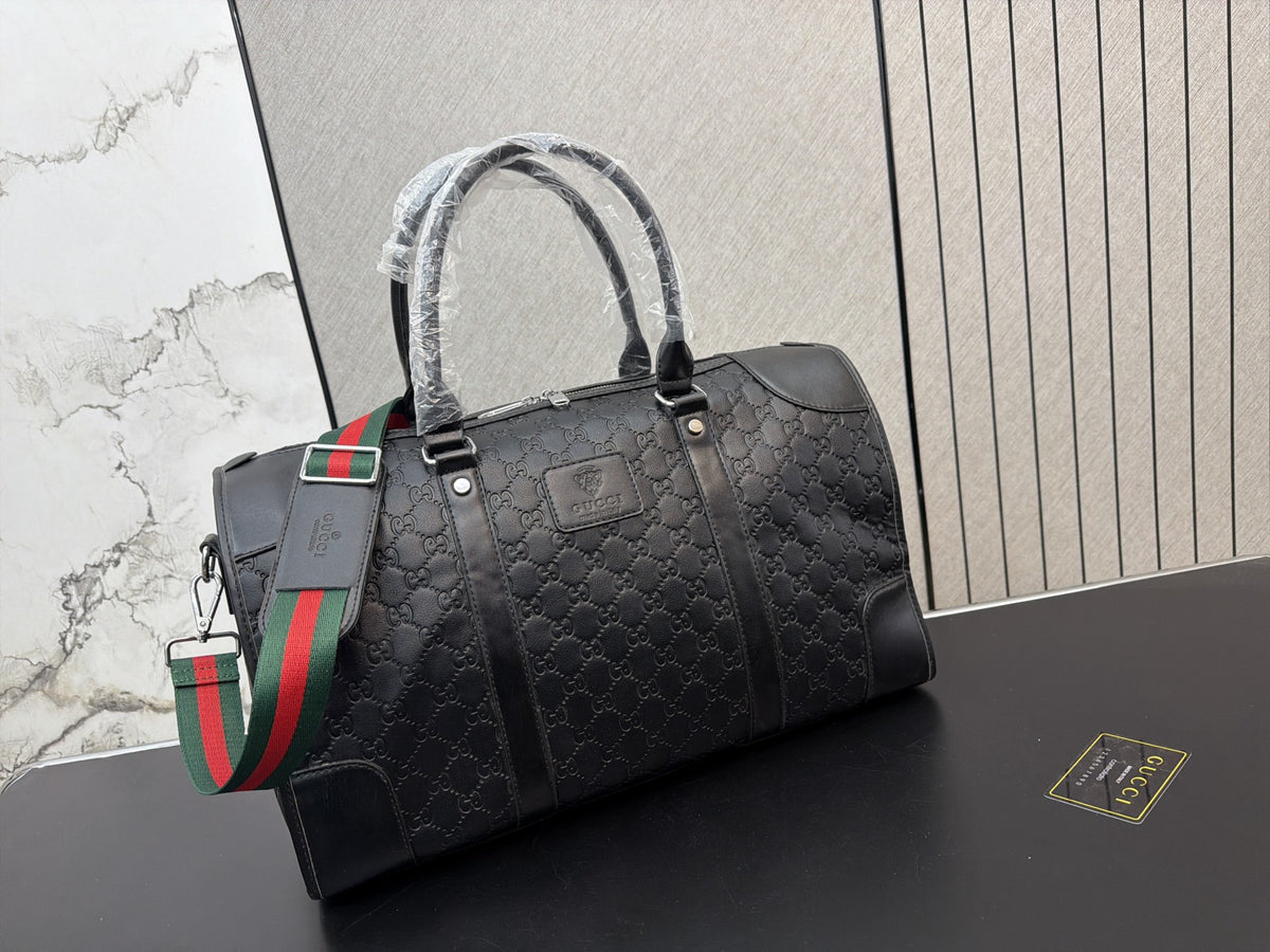 Black Monogram Travel Duffel with Striped Strap — view 2