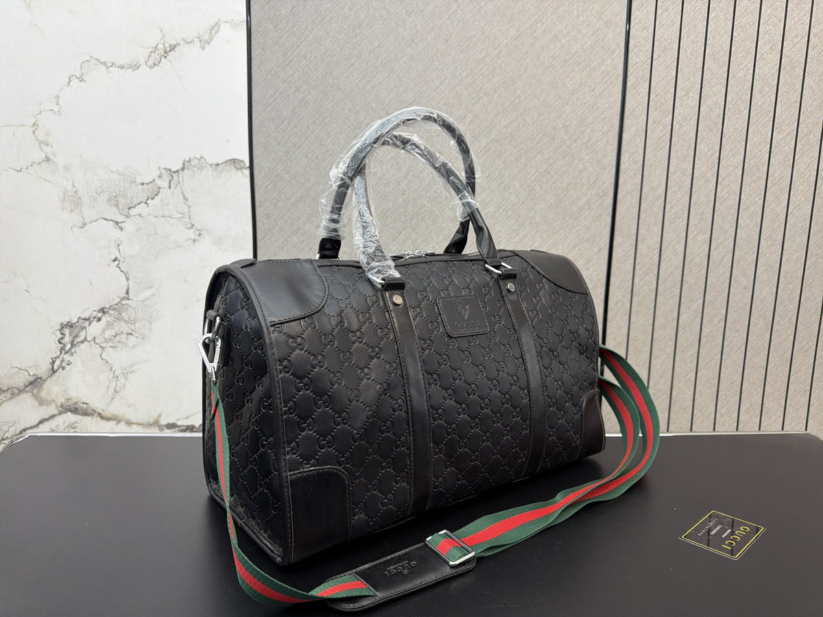 Black Monogram Travel Duffel with Striped Strap — view 4