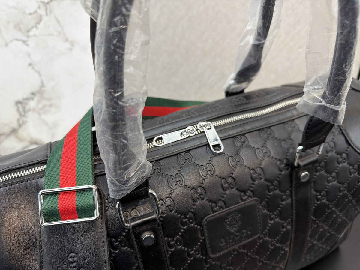 Black Monogram Travel Duffel with Striped Strap — view 5