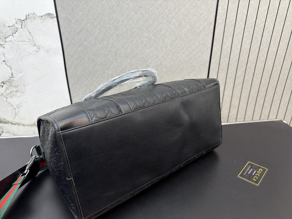 Black Monogram Travel Duffel with Striped Strap — view 6