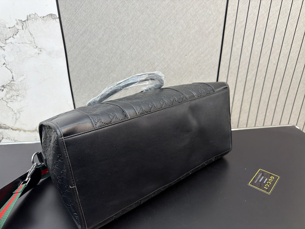 Black Monogram Travel Duffel with Striped Strap — view 6